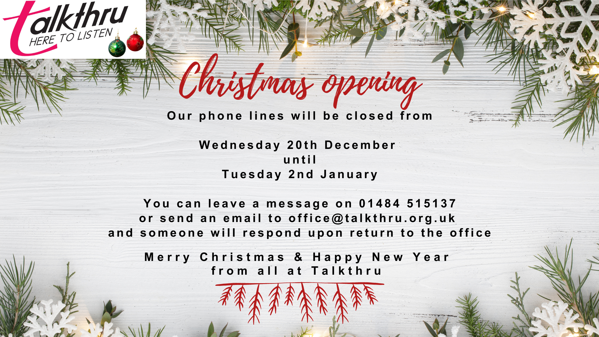 Festive Opening hours
